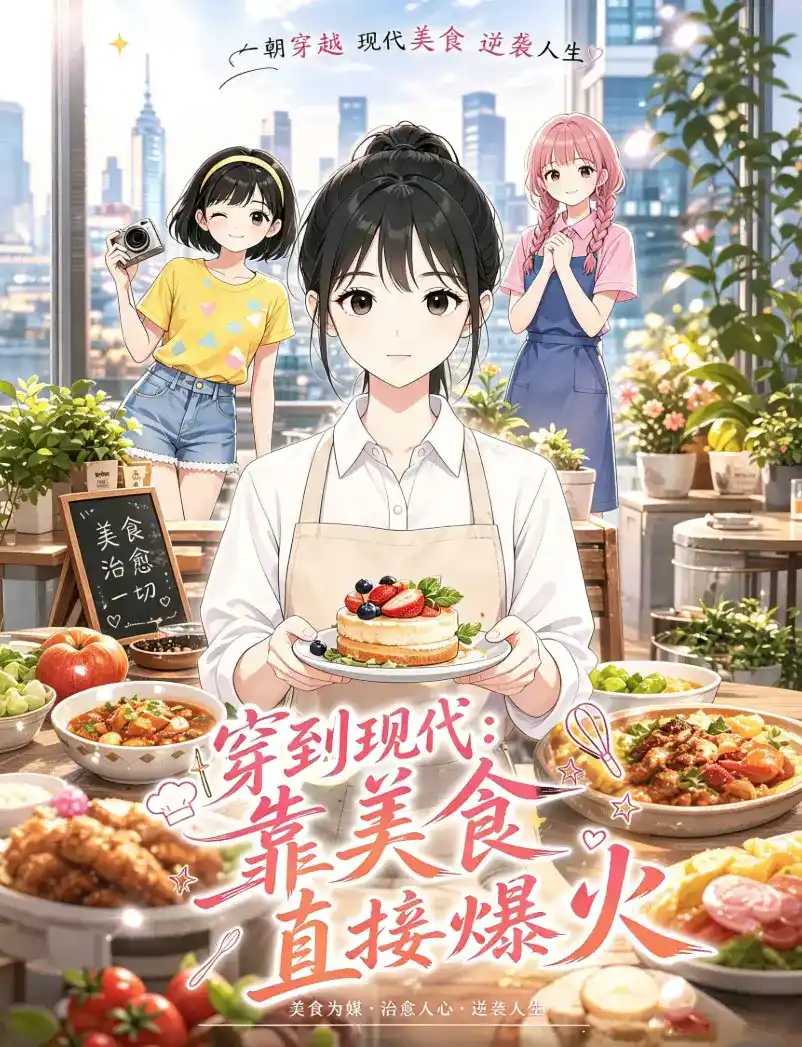 短剧《穿到现代：靠美食直接爆火》海报