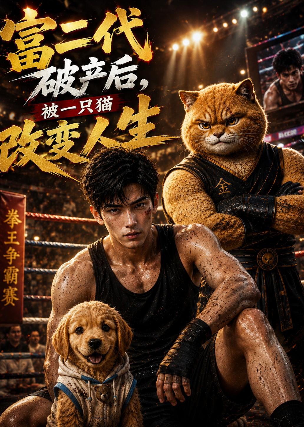 短剧《富二代破产后，被一只猫改变人生》海报
