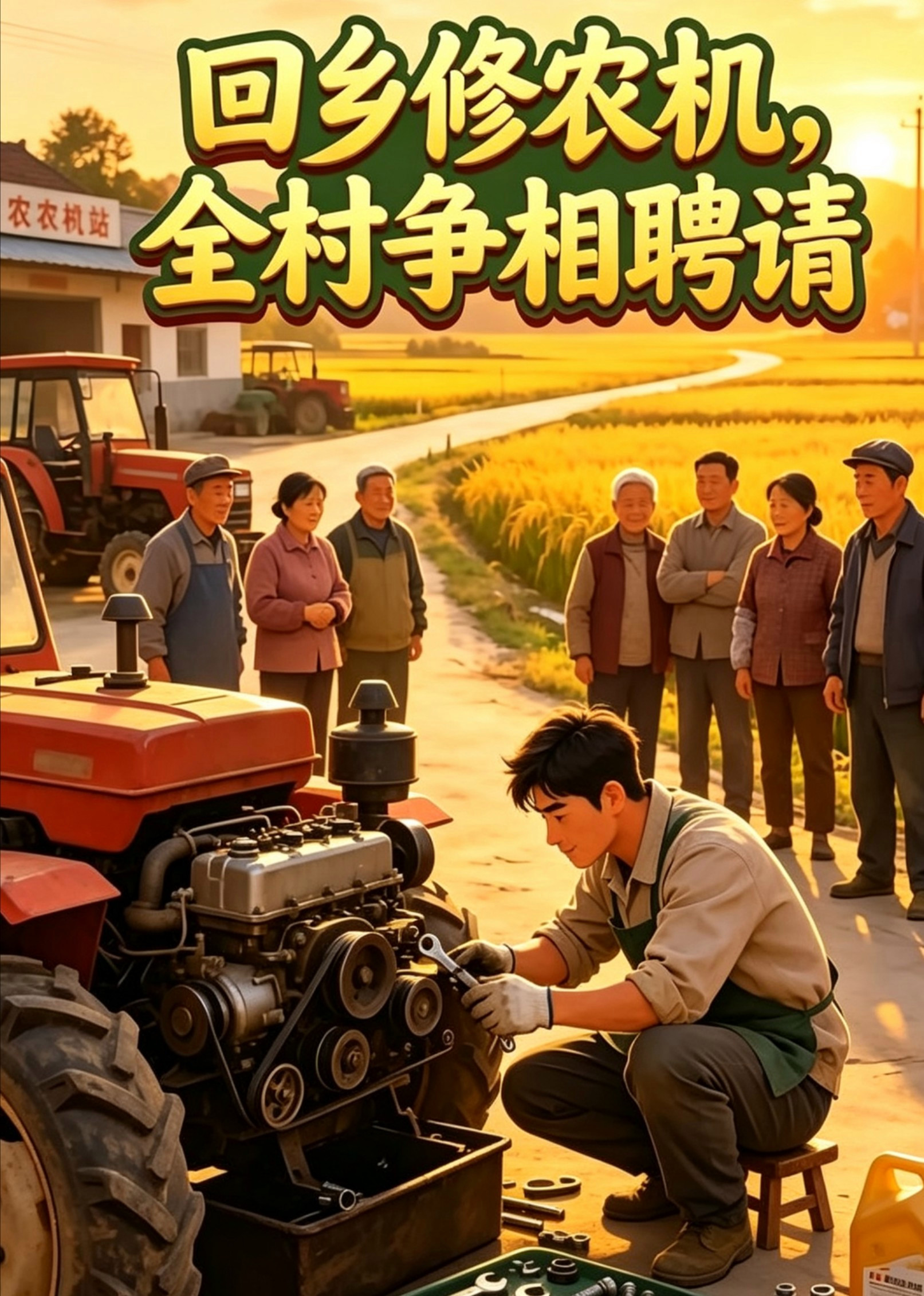 短剧《回乡修农机，全村争相聘请》海报