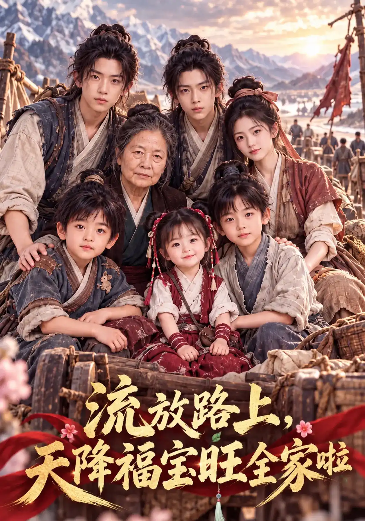 短剧《流放路上，天降福宝旺全家啦》海报