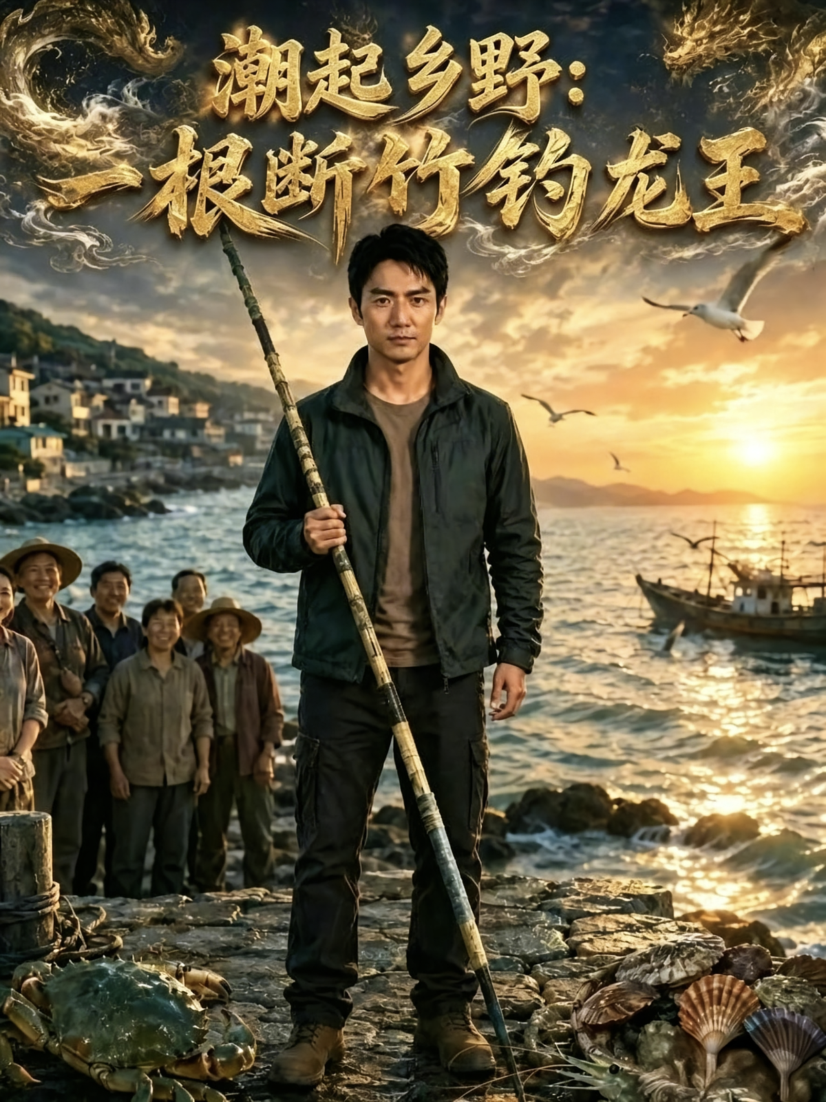 短剧《潮起乡野：一根断竹钓龙王》海报