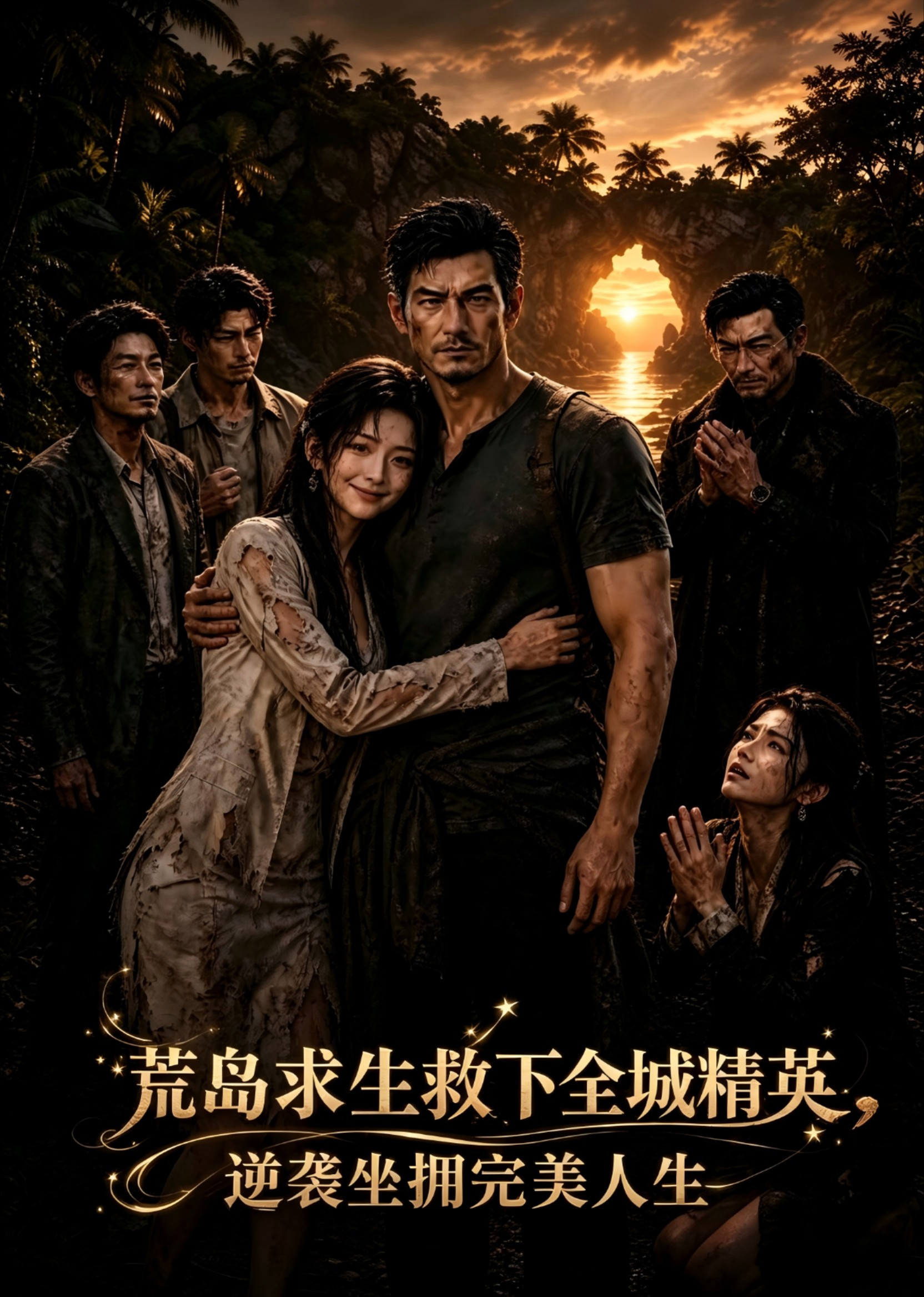 短剧《荒岛求生救下全城精英，逆袭坐拥完美人生》海报