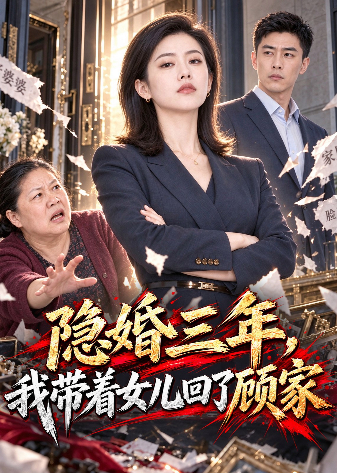 短剧《隐婚三年，我带着女儿回了顾家》海报